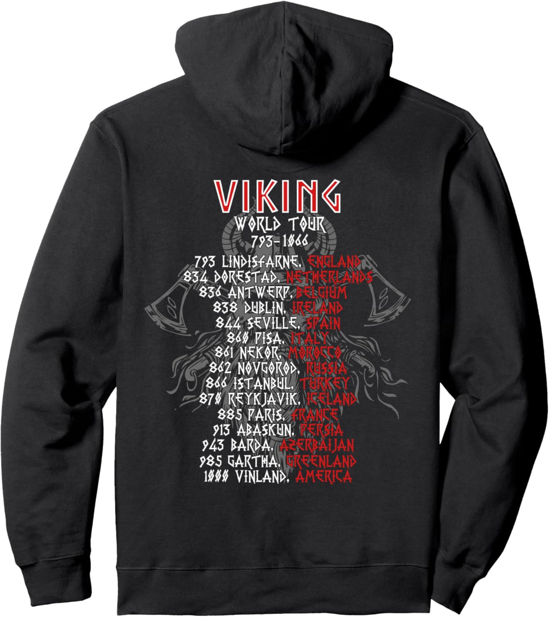 Viking World Tour mit Rückendruck Wikinger Nordische Krieger Pullover Hoodie