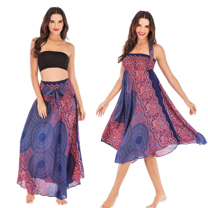 FEOYA 2 in 1 Rock Damen Lang Sommer Maxirock Damen Boho Strandrock Blumen Hohe Taille Rock Hippie Da