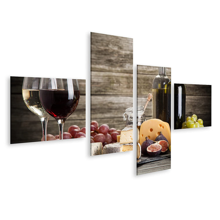 islandburner Bild auf Leinwand Wein Und Käse Stillleben Bilder Wandbilder Poster Leinwand 150x80cm -