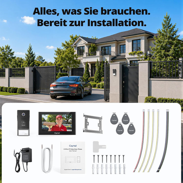 WLAN Video Türsprechanlage 2-Draht mit Kamera und Türöffner, 7" IPS Touchscreen, WIFI6 Dualband Gege