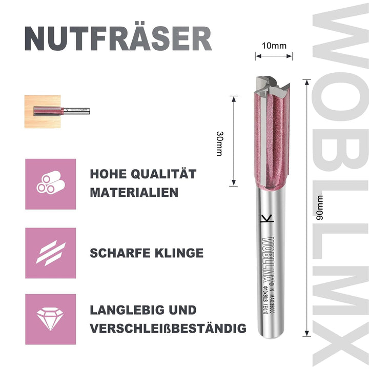 3 Klingen Nutfräser 8mm Schaft,Ø10mm Arbeitslänge 30mm Professional Hartmetall Bestückt Nutfräser St