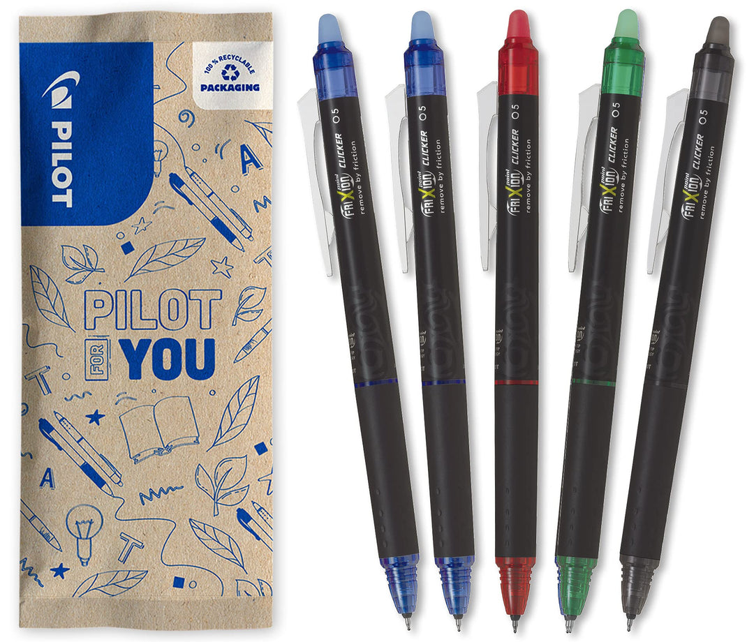 Pilot – 5er-Set Frixion Point Clicker – Tintenroller 0.5 mm mit löschbarer, thermosensitiver Tinte –