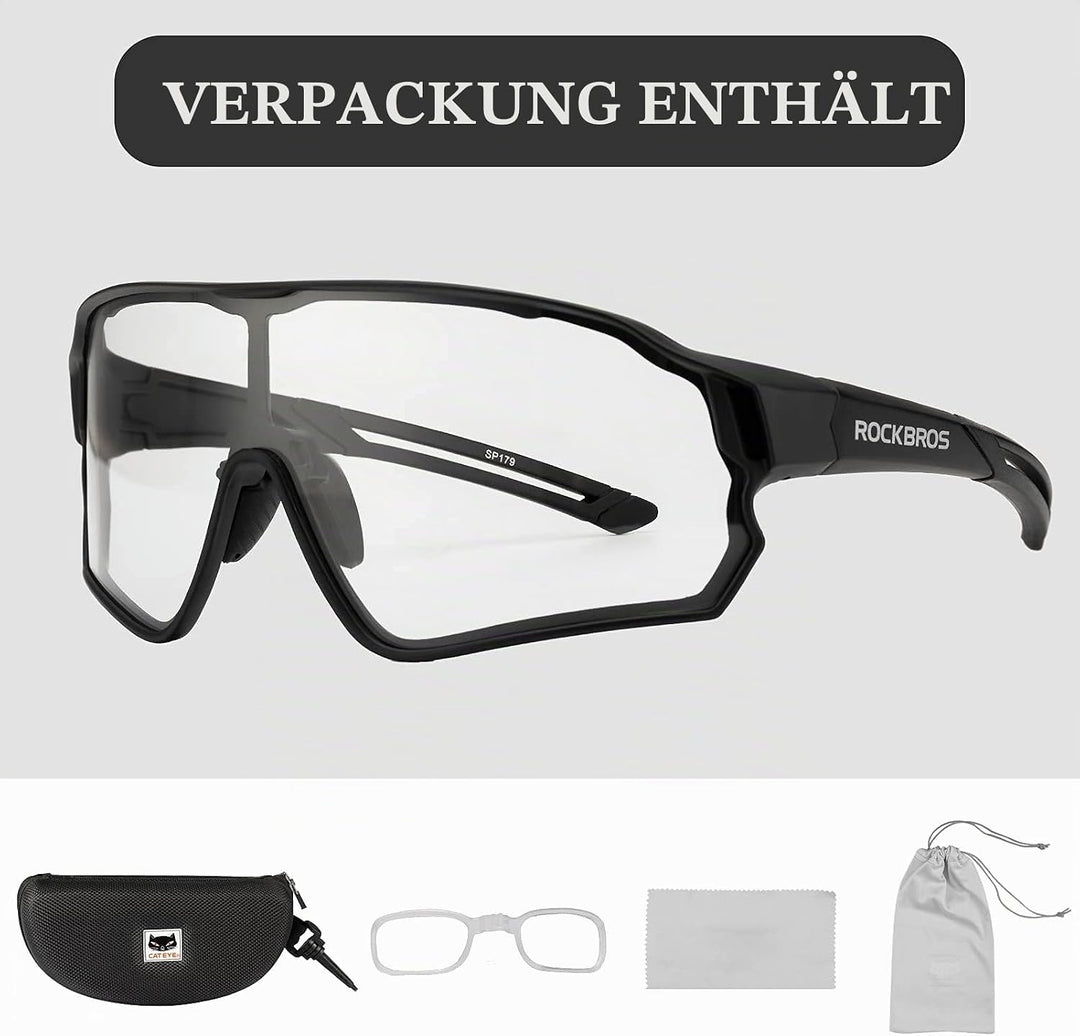 ROCKBROS Sonnenbrille UV-Schutz Brille Klar Photochromatisch Fahrradbrille Sportsbrille für Radfahre