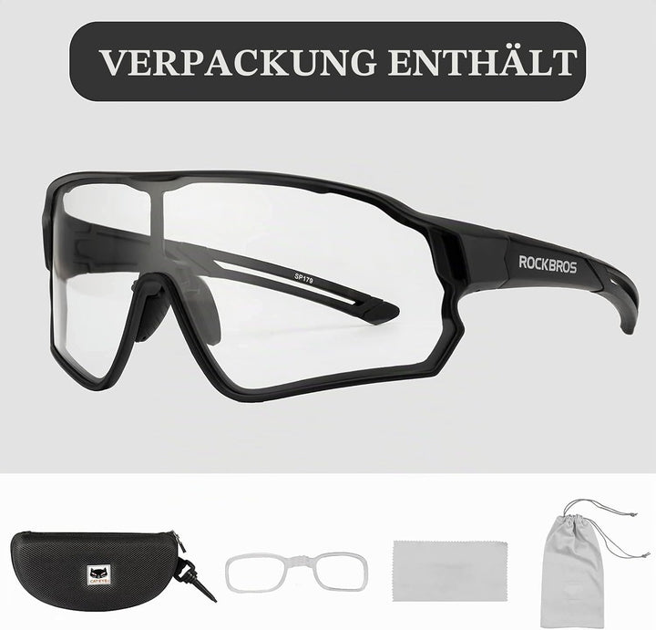ROCKBROS Sonnenbrille UV-Schutz Brille Klar Photochromatisch Fahrradbrille Sportsbrille für Radfahre