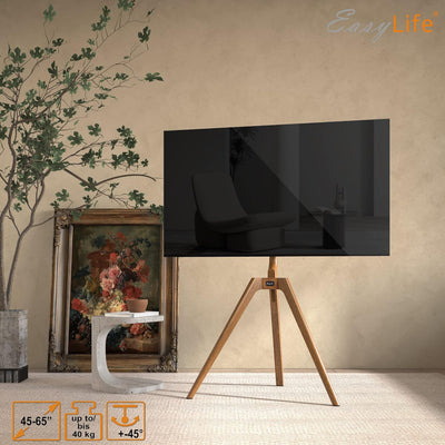 EasyLife - TV Stativ Holz Staffelei Tripod - Studio TV Stand bis 65'' Zoll & 40 kg Fernseher/Monitor