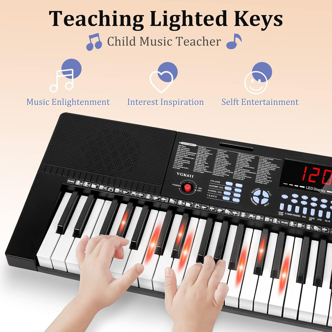 Vangoa VGK611 Elektronische Klaviertastatur, 61 Leucht Mini Tasten mit 3 Unterrichtsmodi, Digital Ke