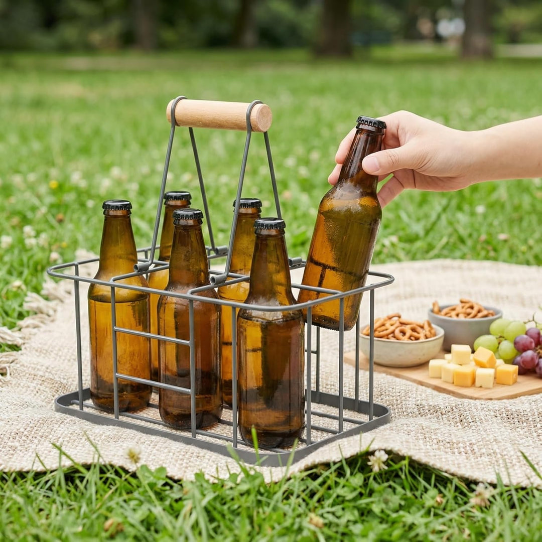 Flaschenträger Metall Getränketräger für 6 Flasche Grau Metallkorb Allzweckkorb Rotwein Sekt Bier Fl