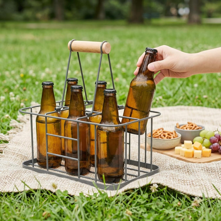 Flaschenträger Metall Getränketräger für 6 Flasche Grau Metallkorb Allzweckkorb Rotwein Sekt Bier Fl