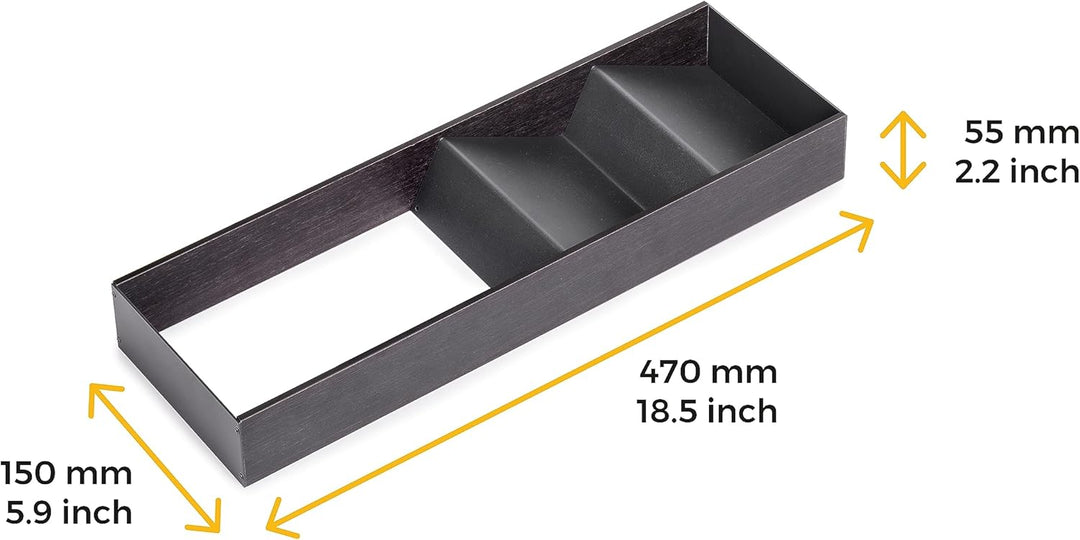 Emuca - schräger Organizer für Schublade, 150x470 mm, Grau anthrazit, Stahl und Holz Schräger Organi