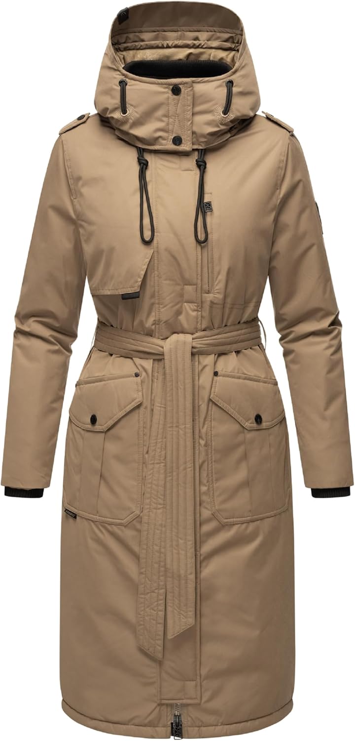 Navahoo Damen Wintermantel Warmer Parka lang mit hohem Kragen und weicher Kapuze Hokulanii XS-XXL XS