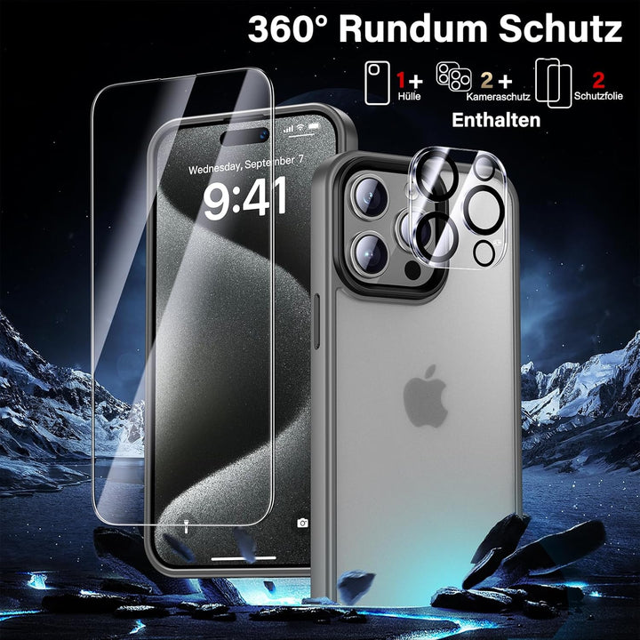 UniqueMe für iPhone 15 Pro Hülle, 5-in-1-Set Handyhülle für iPhone 15 Pro Case Rundumschutz Schutzhü