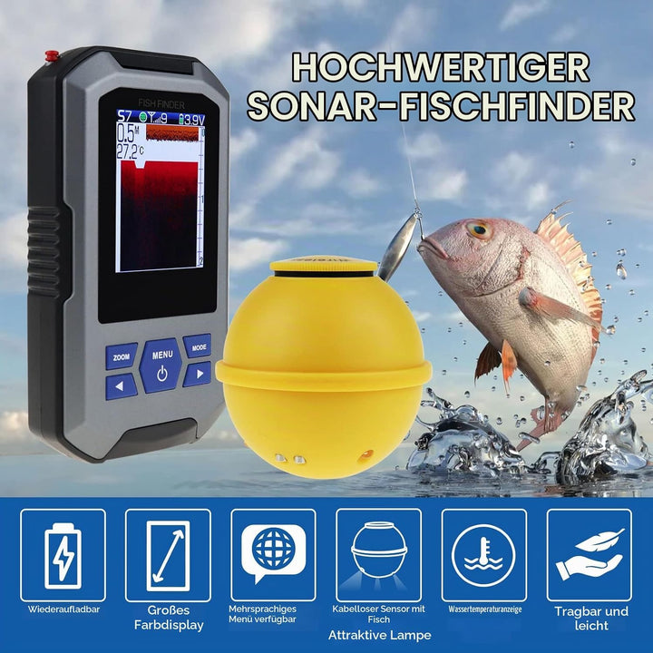 Fish Finder Wireless Sonar Sensor 125kHz Frequenz 45 Meter / 147 Fuss Tiefenalarm Funktion und gross