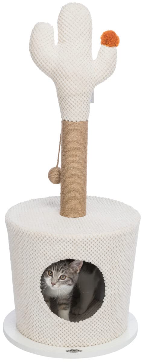 TRIXIE Katzen Kratzbaum Kratztonne HÖHLE MIT Kaktus, 36 × 84 cm, Creme- 44414
