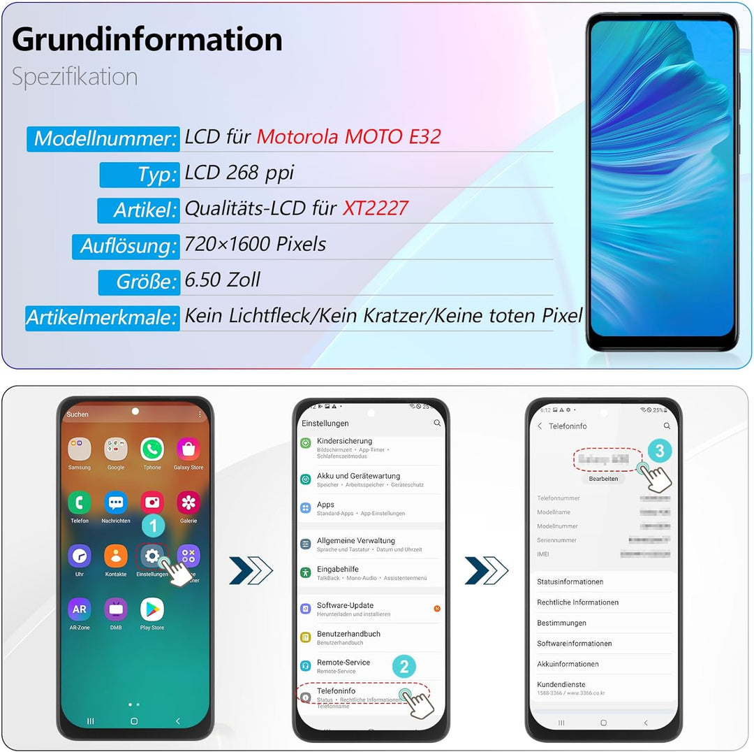RongZy Display für Motorola Moto E32 XT2227 XT-2227 LCD Bildschirmersatz Digitizer Touchscreen Monti