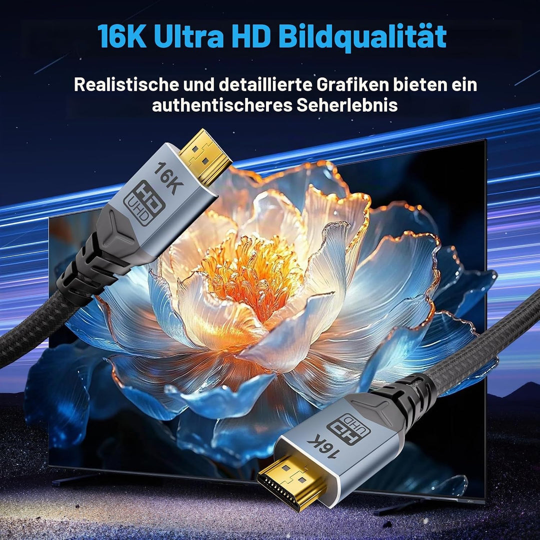 HDMI 2.2 Kabel Kurz 1m, 96Gbps Ultra High Speed Hdmi Kabel Unterstützt 16K@60Hz 8K@240Hz 4K@480Hz, e