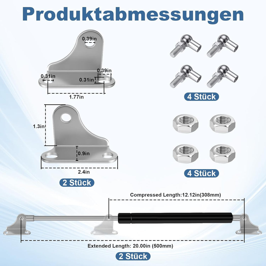 500MM 20.4KG/200N Gasdruckfeder Gasdruckdämpfer 2 Stück mit L Förmigen Gasfeder Haltern Universal Hy