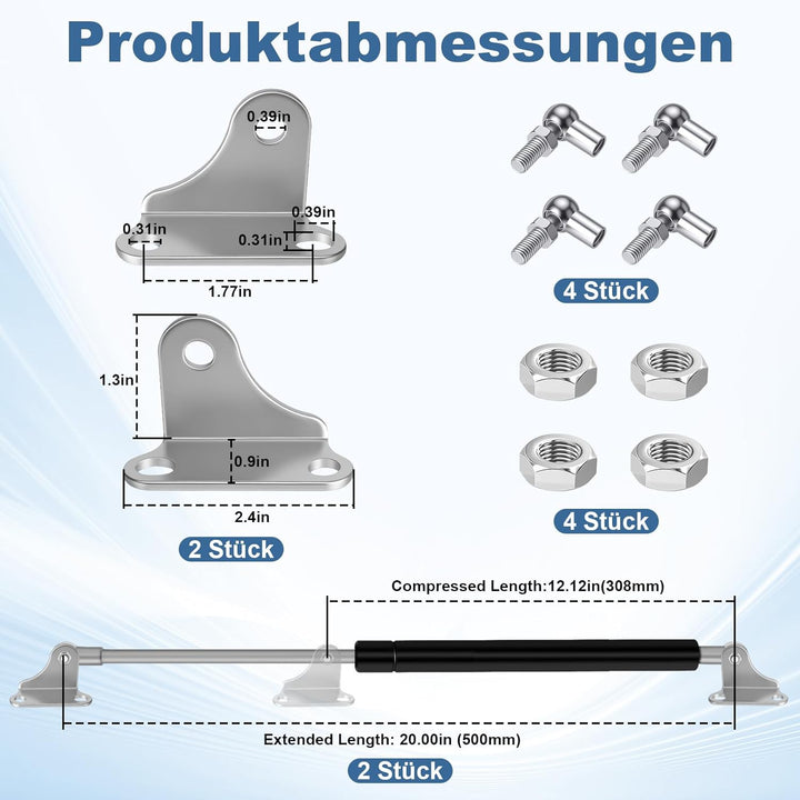500MM 20.4KG/200N Gasdruckfeder Gasdruckdämpfer 2 Stück mit L Förmigen Gasfeder Haltern Universal Hy