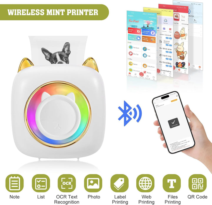 Mini Drucker Tragbarer Wireless Fotodrucker Thermodrucker Mini Fotodrucker für Smartphone Sticker Dr