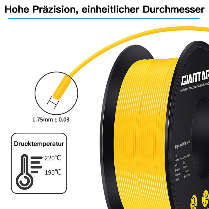 GIANTARM PLA Filament 1.75mm,3D Drucker Filament PLA 1kg,MaBgenauigkeit +/- 0,02mm,3D-Druckmateriali