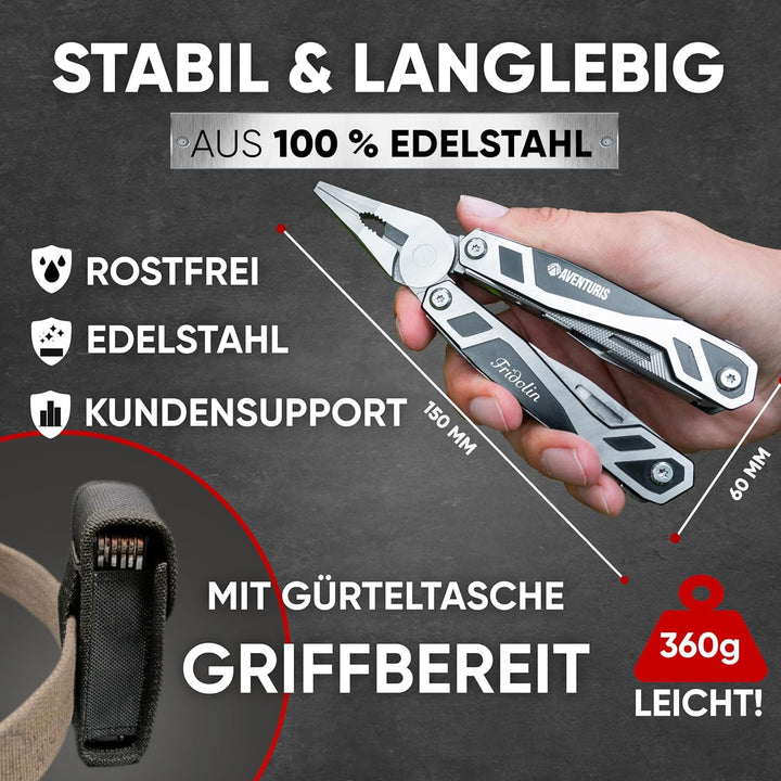 AVENTURIS® Multitool-Werkzeug -PERSONALISIERBAR- 21 Funktionen [Edelstahl] Ein Multifunktionswerkzeu