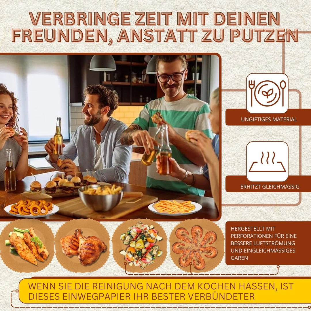 Backpapier für Heissluftfritteuse BPA-Frei 20-24cm | quadratisches Papier in der Auflaufform(20-24cm