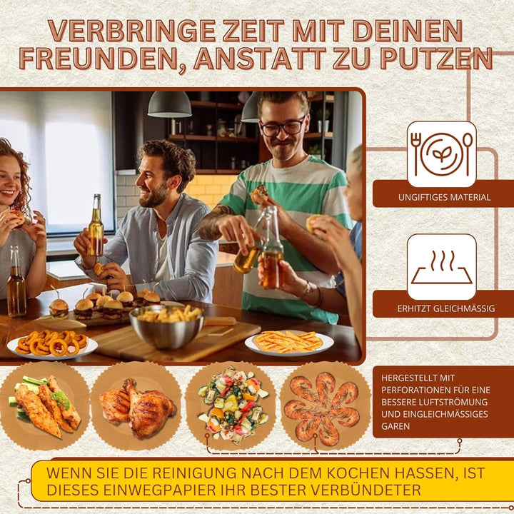 Backpapier für Heissluftfritteuse BPA-Frei 20-24cm | quadratisches Papier in der Auflaufform(20-24cm