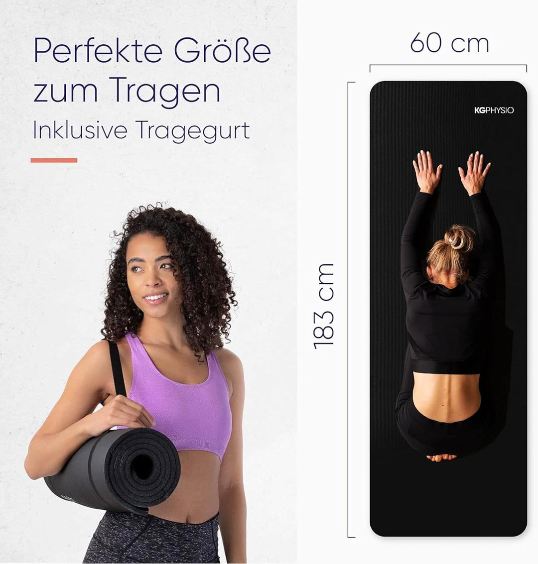 KG Physio Yogamatte Rutschfest und Gepolstert - Yoga Matte mit Tragegurt, Fitnessmatte, Turnmatte, S