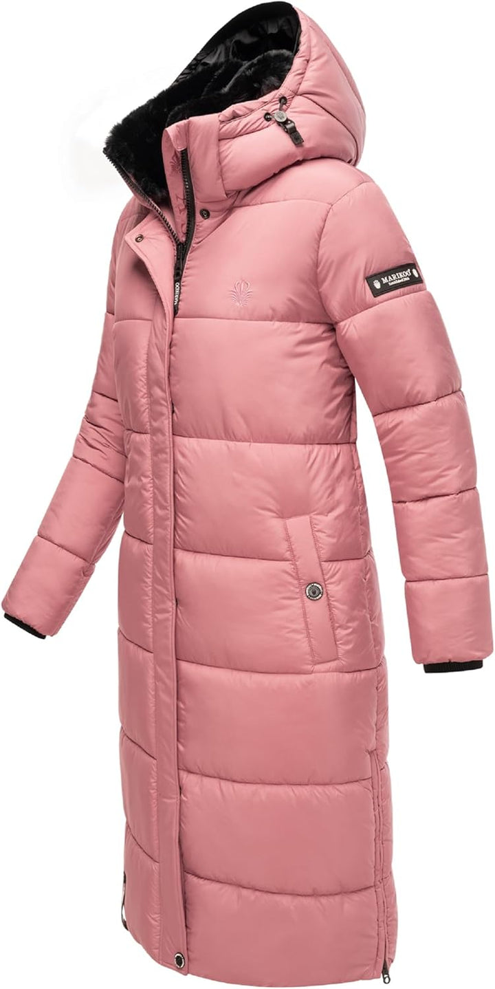 MARIKOO Damen Wintermantel warmer Steppmantel lang mit abnehmbarer Kapuze Reliziaa XS-3XL M Pastel P