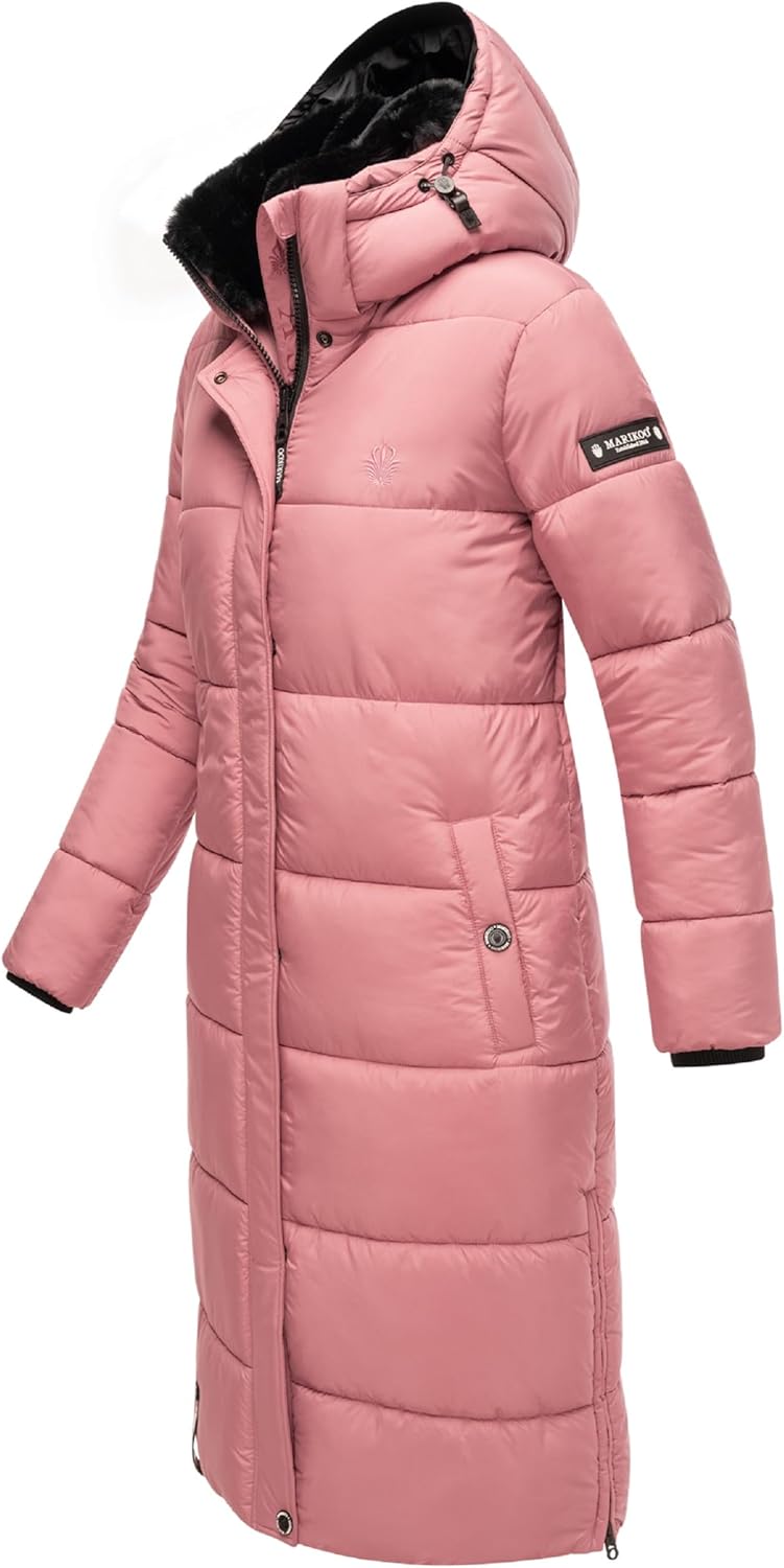MARIKOO Damen Wintermantel warmer Steppmantel lang mit abnehmbarer Kapuze Reliziaa XS-3XL L Pastel P