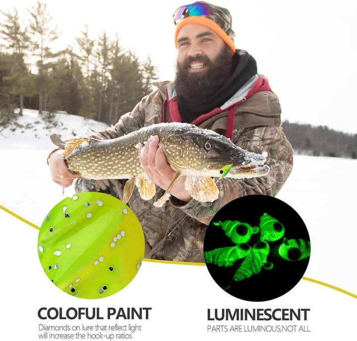 THKFISH Eisangeln Jigs Kit Eisangeln Köder für Zander Barsch Jigs Köpfe zum Eisangeln Tackle Panfish