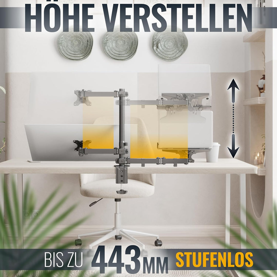 RICOO Monitorhalterung mit Laptop Arm Monitor Halterung Tisch Höhenverstellbar für 13-29 Zoll VESA T