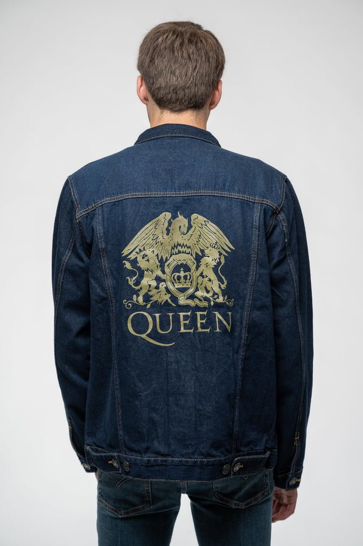 Queen Denim Jacke Classic Crest Band Logo Nue offiziell Unisex XXL Blau, XXL Blau