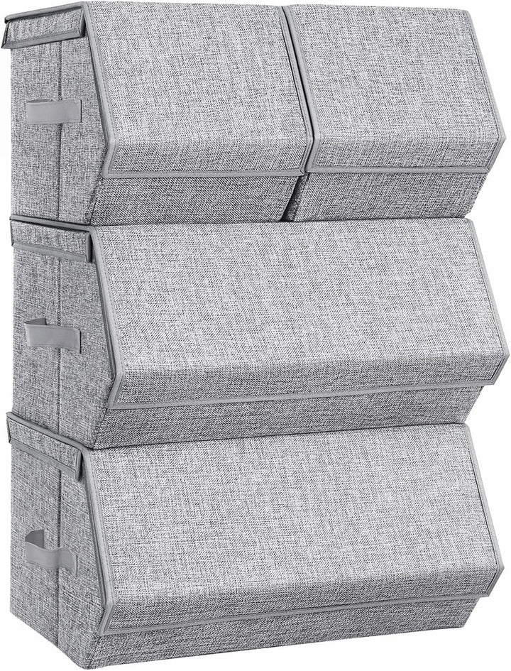 SONGMICS Aufbewahrungsbox mit Deckel, 4er Set Kleiderschrank-Organizer, stapelbar, Faltbox mit Magne