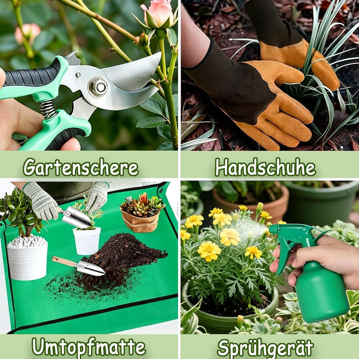 Gartenwerkzeug Set 12 teilig Edelstahl – Robustes Gartengeräte Set mit ergonomischen Griffen, Garten
