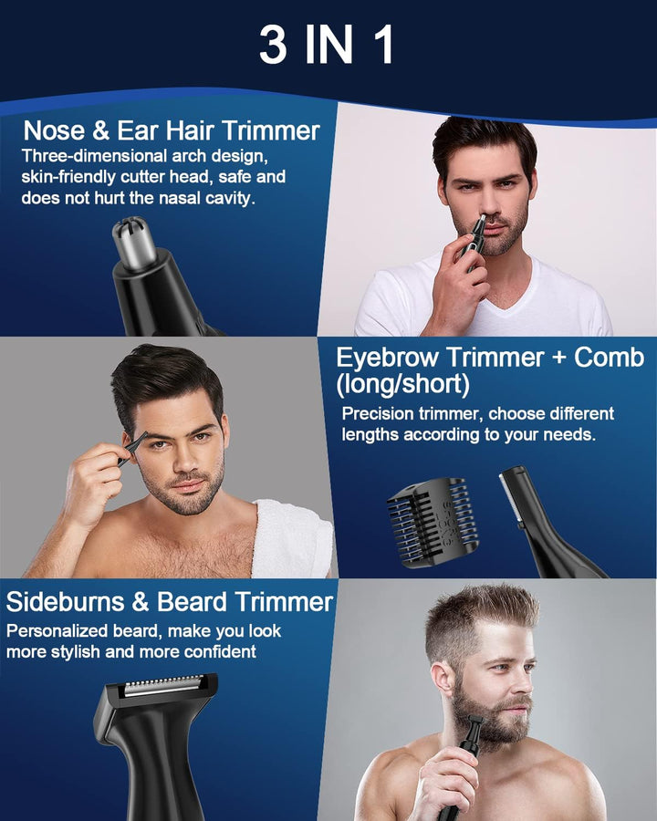 Nasenhaartrimmer, USB Wiederaufladbar Nasenhaarschneider 3 in 1 Set Ohrhaarschneider mit Doppelschne