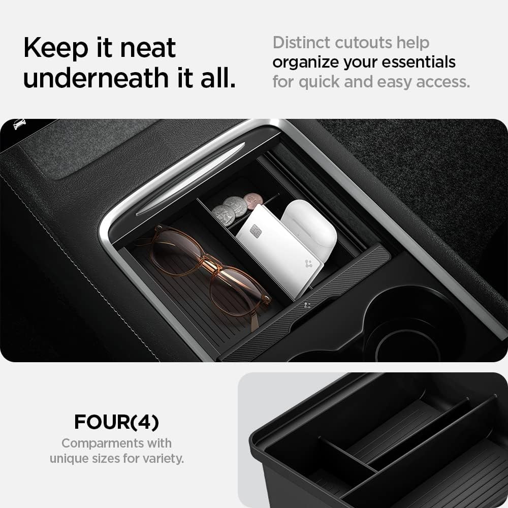 Spigen Mittelkonsole Organizer Armlehnenablage Zubehör für Tesla Model 3 2021-2023 und Model Y mit S