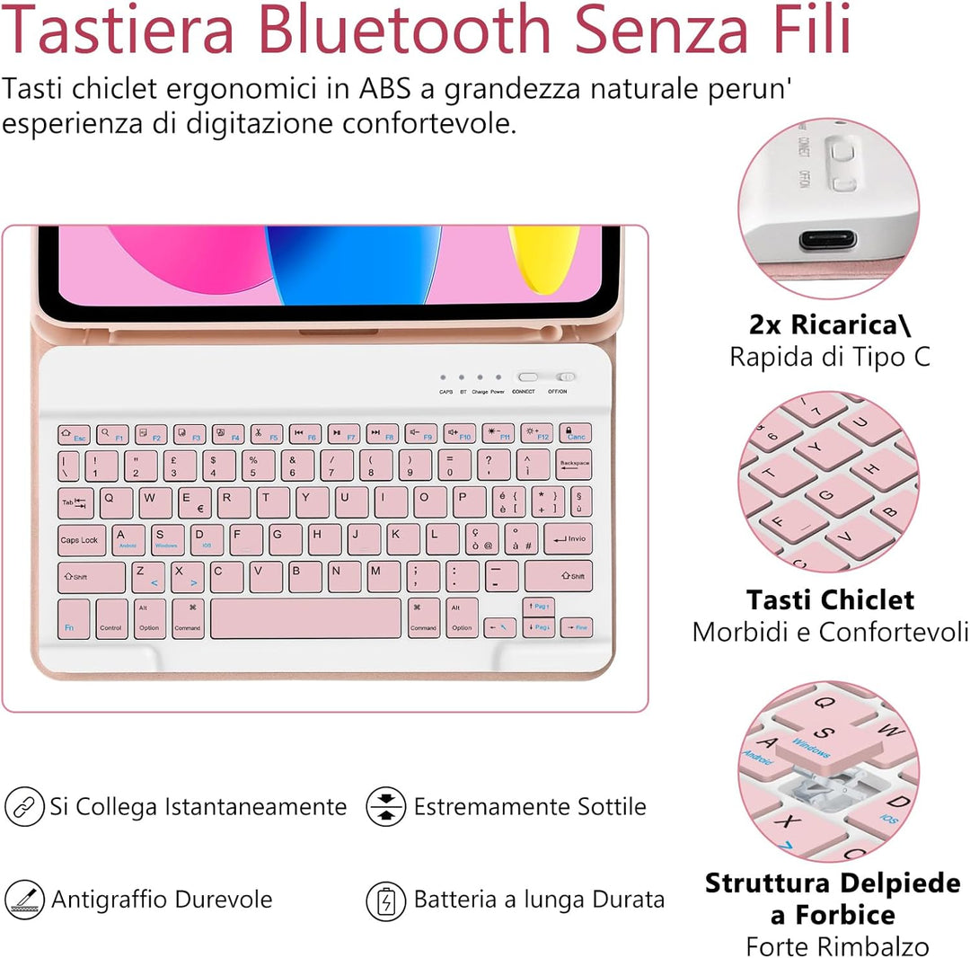 TQQ Hülle mit Tastatur für iPad A16 11 Generation 2025/10 Generation 2022(11/10.9 Zoll), Abnehmbare