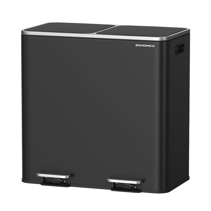 SONGMICS Mülleimer, 2 x 40 Liter, 2 Fächer, Mülltrennsystem, Treteimer, Abfalleimer Küche, 15 Müllsä