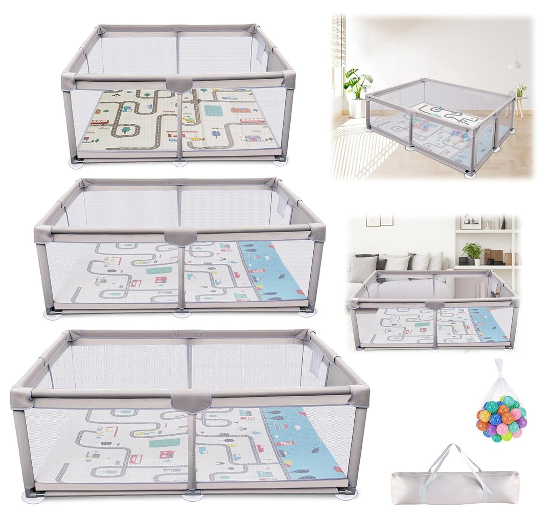 Grosser Laufstall Baby 180 x 200 x 66cm,Laufgitter Baby XXL mit Matratze, Rutschfestem Oxford Bottom