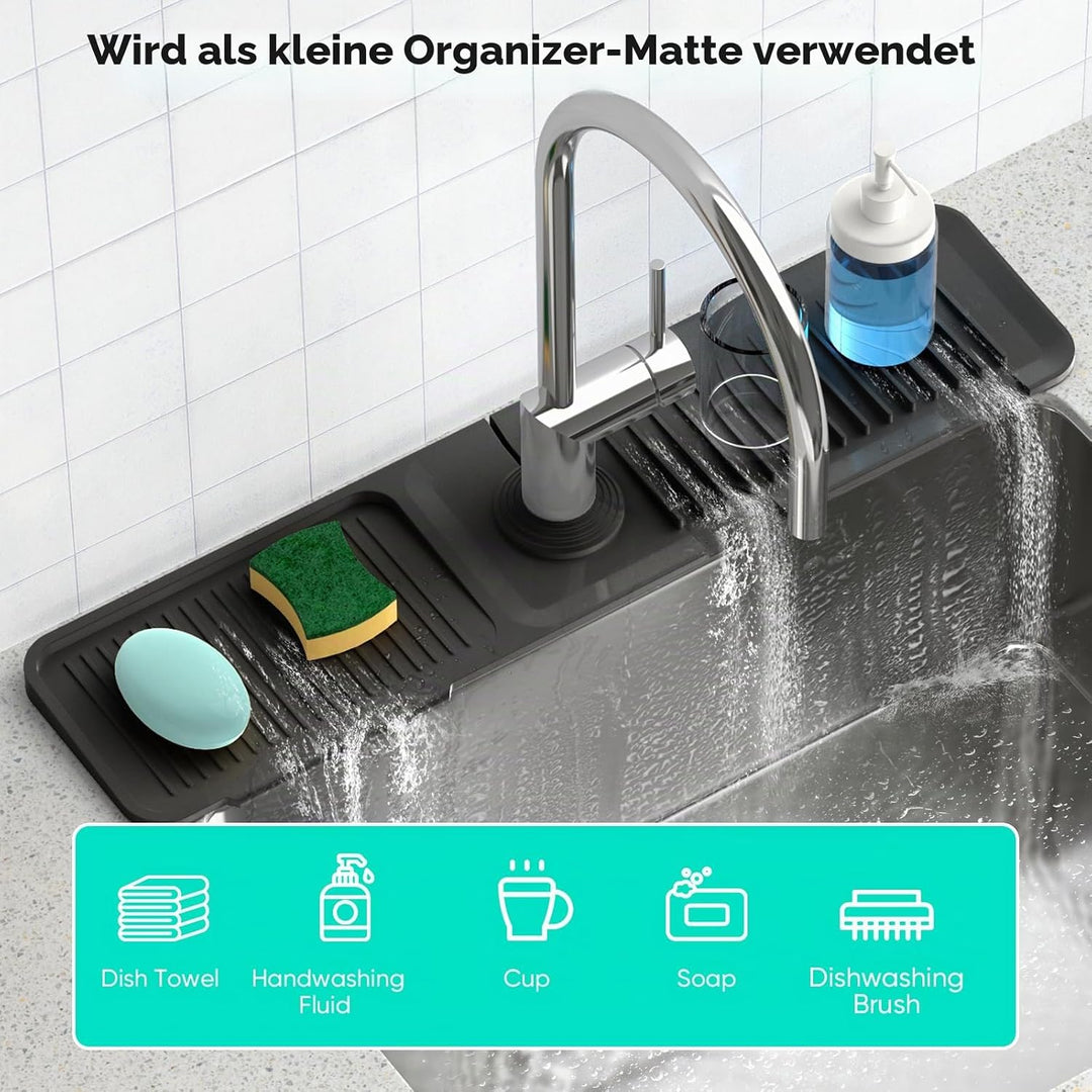61 cm längerer Spritzschutz für Küchenspüle, 5 ° Neigung, schnelles Ablassen, Silikon-Abtropfmatte f