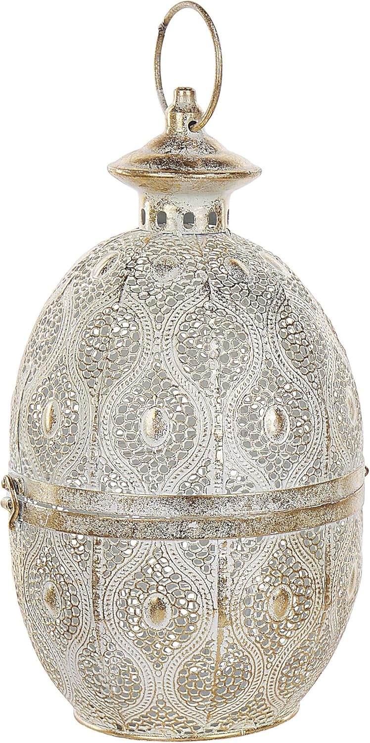 Dekorative Lanterne 34 cm gold aus Metall mit dekorativen Verzierungen Amorgos