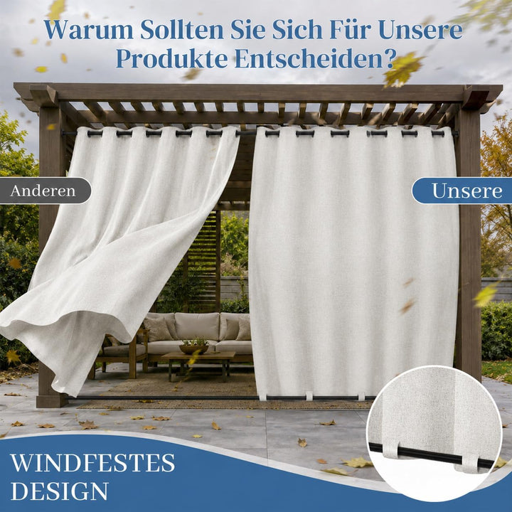 Rosnek Outdoor Vorhang Wetterfest Extra Breit B254 x H244 cm, 100% Blickdicht Winddicht mit Ösen Obe