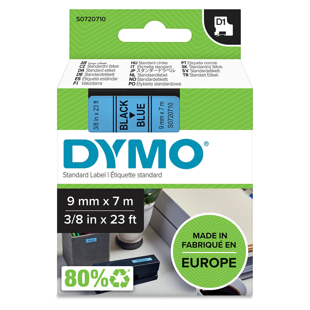 DYMO Original D1-Etikettenband | schwarz auf blau | 9 mm x 7 m | selbstklebendes Schriftband | für L