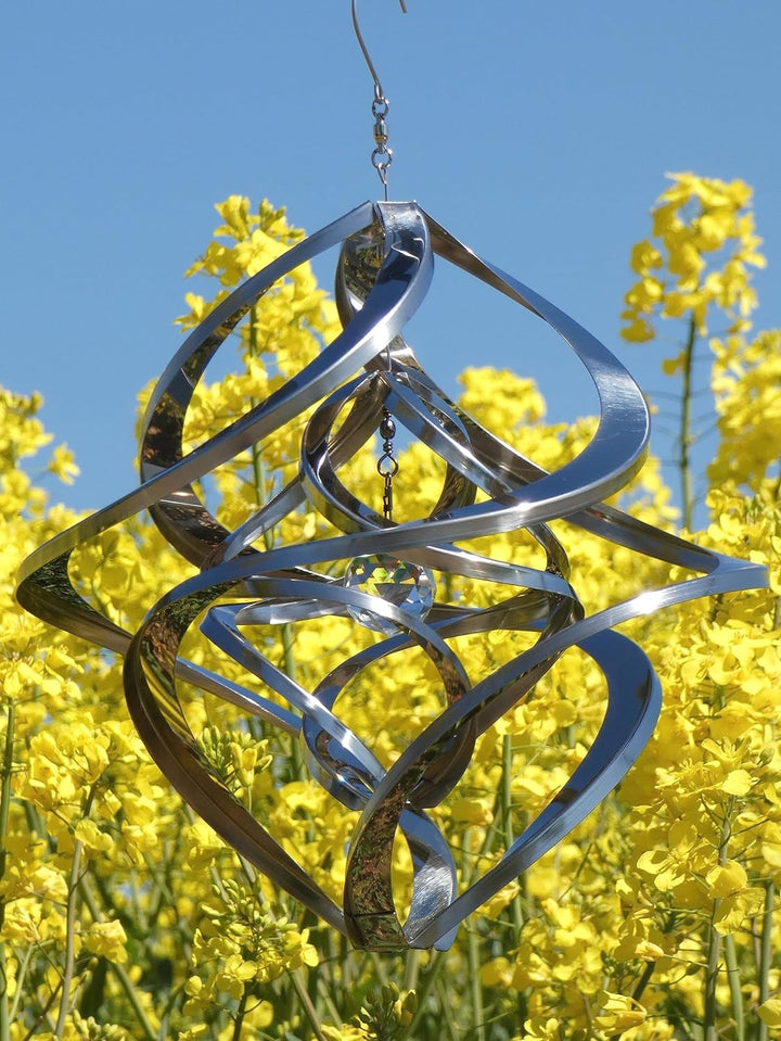 Pommerntraum ® | Edelstahlwindspiel MIT KRISTALL ROSTFREI Windspiel Edelstahl Winddancer Double-Twis