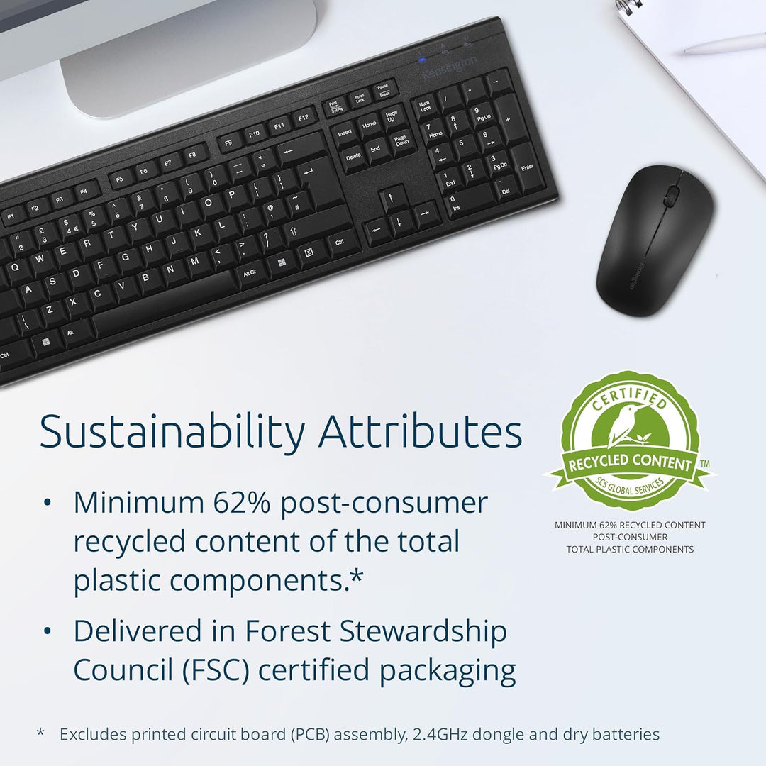 Kensington KM150 EQ Kabelloses Desktop-Set, QWERTZ, kompatibel mit Windows und MacOS, Full-Size-Tast
