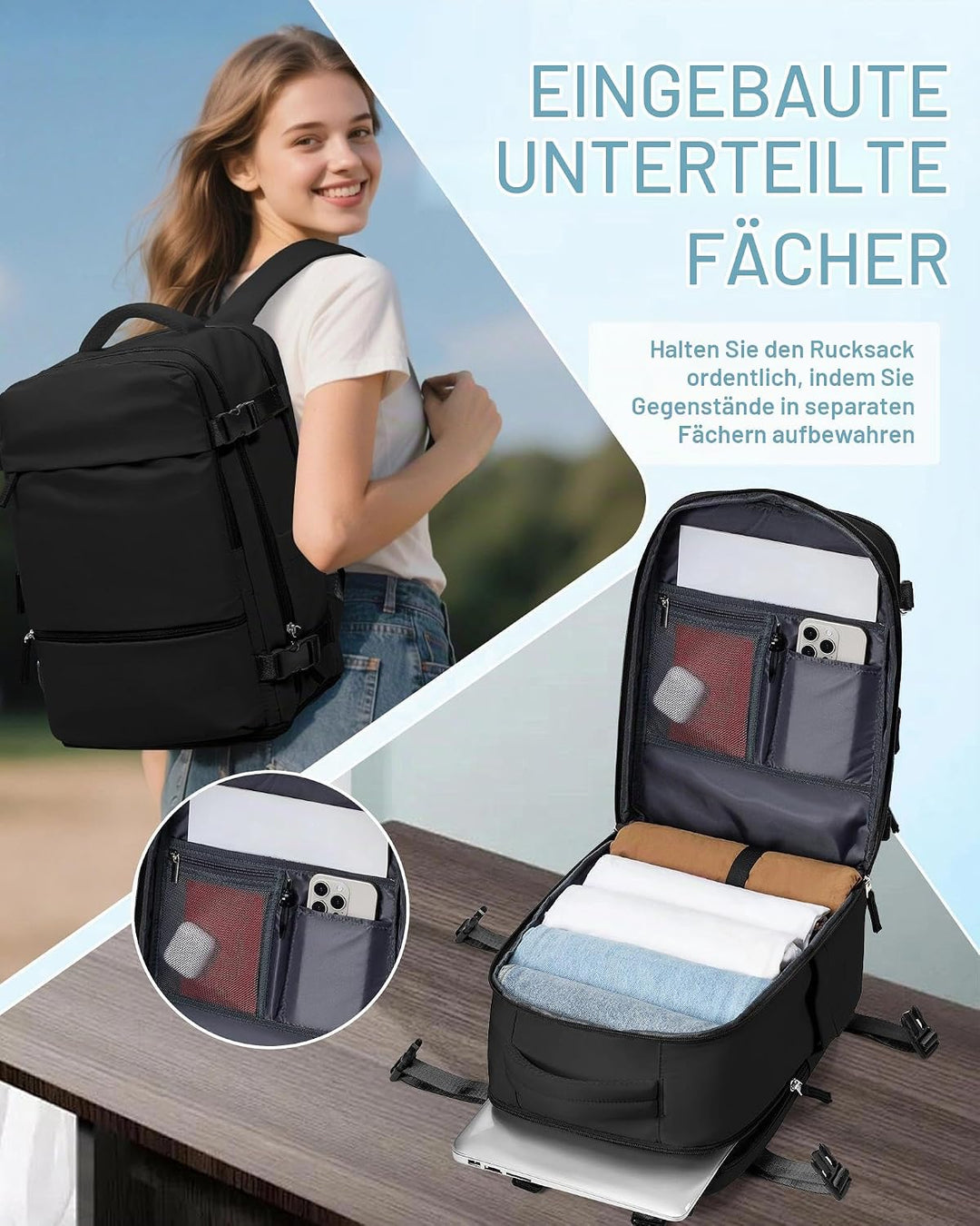 SZLX Grosser Reiserucksack Damen,Vakuum Rucksack mit Pumpe Ryanair Handgepäck 40x30x20 Herren, Wizza