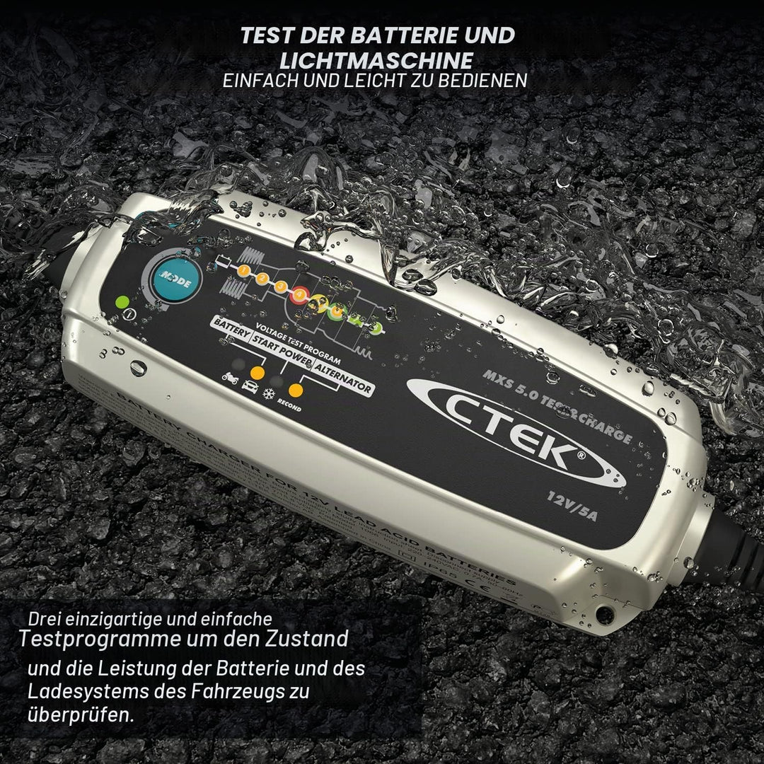 CTEK MXS 5.0 Test &amp; Charge, Batterieladegerät 12V, Batteriepfleger &amp; Indicator Eyelet M6, LED-Anzeig