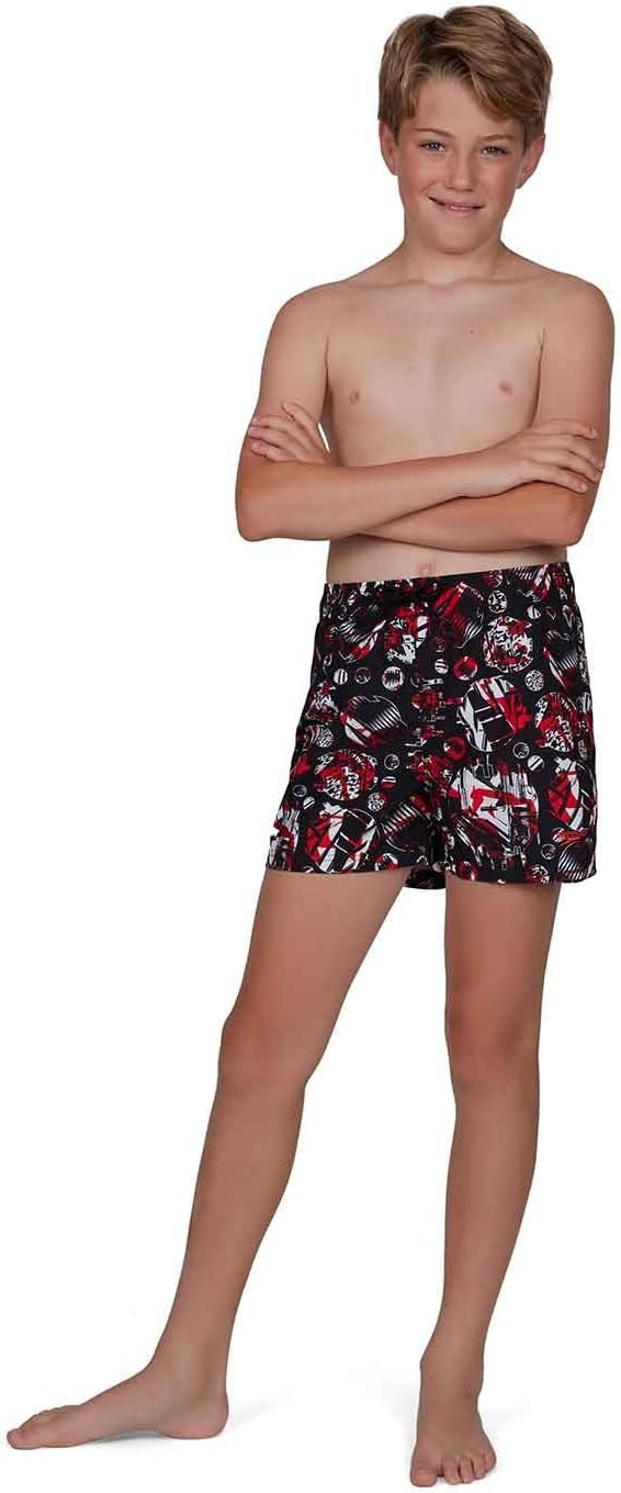 Speedo Jungen Glitchamp Allover 13" Ws Schwimm-Slips XS Schwarz/Lava-rot/Weiss, XS Schwarz/Lava-rot/