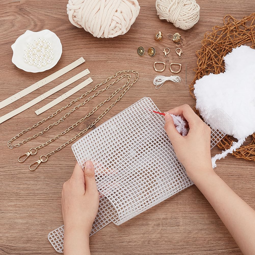 WADORN DIY-Strick- und Häkelhandtaschen-Set: Mesh-Kunststoff-Canvas-Set für Umhängetaschen, Stricken