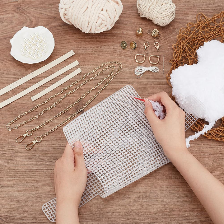 WADORN DIY-Strick- und Häkelhandtaschen-Set: Mesh-Kunststoff-Canvas-Set für Umhängetaschen, Stricken